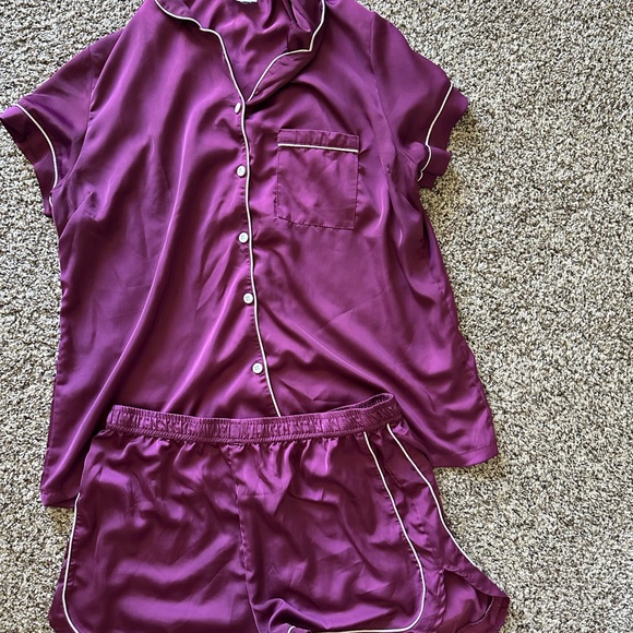 Seline Lounge Burgundy Satin Pajama Set - Picture 1 of 7
